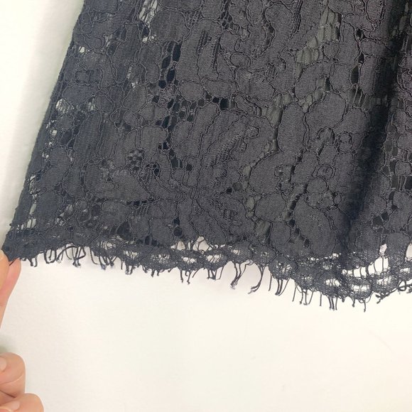 KAITLYN Black Eyelash‎ Lace Cap Sleeve Cut-Out Back Midi Dress Sz M - Picture 3 of 10